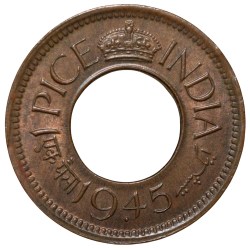 Bronze 1 Pice of George VI (AD 1945) of Bombay Mint Flat Crown Type UNC Grade
