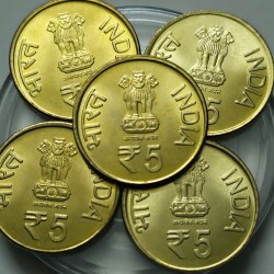 Alternative view of 5 Rupees 2015 Birth Centenary Of Rani Gaidinliu Hyderabad Mint Rare (5 Pcs Lott)#Z-173