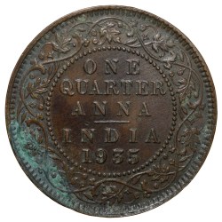 Alternative view of Bronze 1/4 Anna of George V (AD 1935) of Calcutta Mint Beautiful Grade