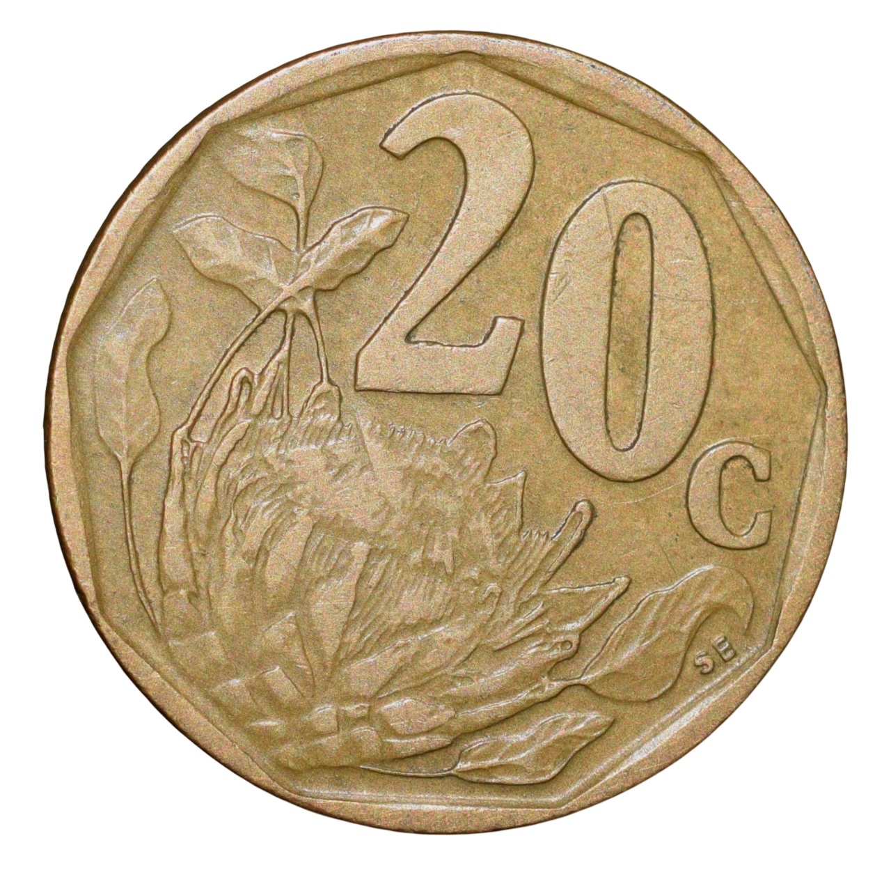 Aluminium-Brass 20 Cents of South Africa (AD 1996) with Protea flower within sprigs - Image 2