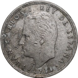 Copper-Nickel 5 Pesetas of Juan Carlos I (AD 1980) from Spain Country Foot Ball World Cup Issue