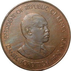 Brass 10 Cents of Kenya (AD 1994) with President Daniel Toroitich Arap Large Scarce