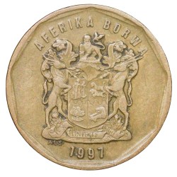 Aluminium-Brass 20 Cents of South Africa (AD 1997) with Protea flower within sprigs