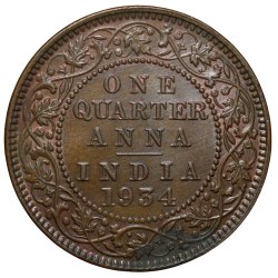 Alternative view of Bronze 1/4 Anna of George V (AD 1934) of Calcutta Mint About UNC Grade