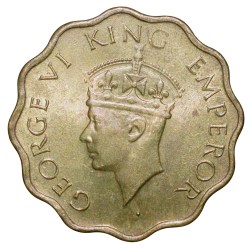 Nickel-Brass 1 Anna of George VI (AD 1943) of Calcutta Mint Head Type II UNC Grade