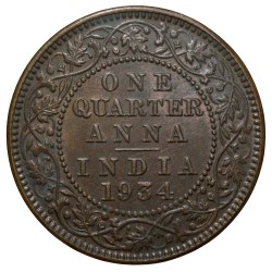 Alternative view of Bronze 1/4 Anna of George V (AD 1934) of Calcutta Mint UNC Grade