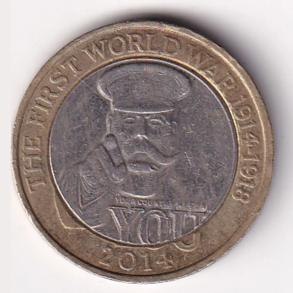 United Kingdom 2 Pounds 2014 (Elizabeth II ; World War I) Rare Commemorative Bimetallic Coin