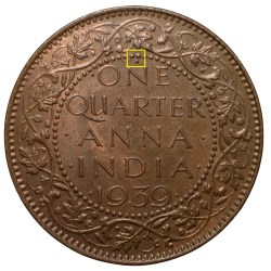 Alternative view of Bronze 1/4 Anna of George VI (AD1939) of Bombay Mint Head Type I with Privy Test Mark Rare