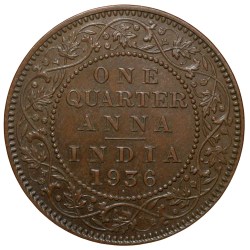 Alternative view of Bronze 1/4 Anna of George V (AD 1936) of Bombay Mint Beautiful Grade