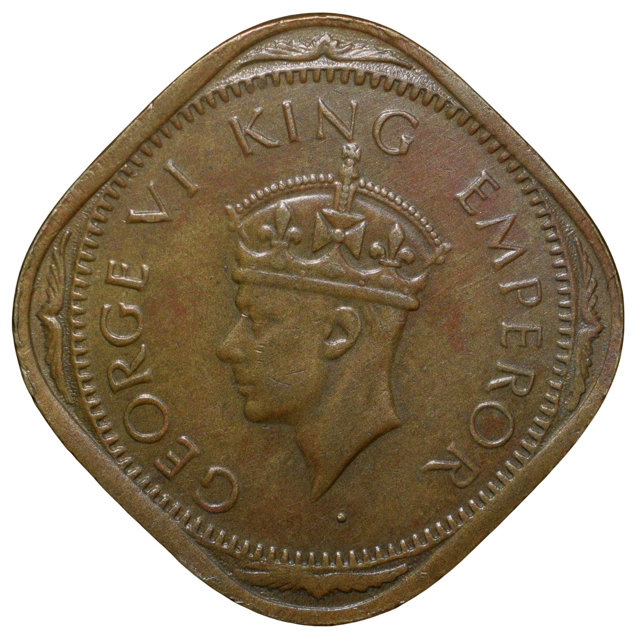 Nickel-Brass 2 Annas of George VI(AD 1943) of Bombay Mint Head II in Beautiful Grade