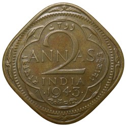 Alternative view of Nickel-Brass 2 Annas of George VI(AD 1943) of Bombay Mint Head II in Beautiful Grade