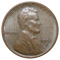 Old Bronze 1 Cent of USA (AD 1951) with Abraham Lincoln Rare