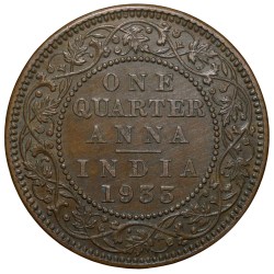 Alternative view of Bronze 1/4 Anna of George V (AD 1933) of Calcutta Mint Beautiful Grade