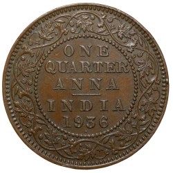 Alternative view of Bronze 1/4 Anna of George V (AD 1936) of Bombay Mint Beautiful Grade