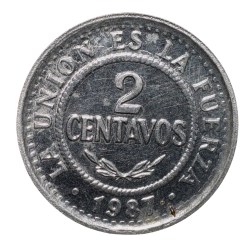 Alternative view of Steel 2 Centavos of Bolivia Country (AD 1987) UNC Grade