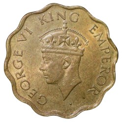 Nickel-Brass 1 Anna of George VI (AD 1944) of Calcutta Mint Head Type II About UNC Grade