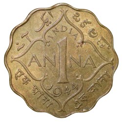 Alternative view of Nickel-Brass 1 Anna of George VI (AD 1944) of Calcutta Mint Head Type II About UNC Grade