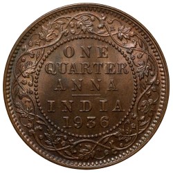 Alternative view of Bronze 1/4 Anna of George V (AD 1936) of Calcutta Mint UNC Grade