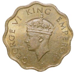 Nickel-Brass 1 Anna of George VI (AD 1944) of Calcutta Mint Head Type II About UNC Grade