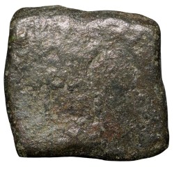 Alternative view of Copper Punch-Marked of Vidarbha Region (300-200 BC) with Sun, 6-Arched, Tree Railing & Makar in Frame