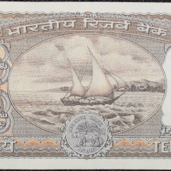 Alternative view of 10 Rupees of Republic India (AD 1970-1975) S.Jagannathan Signature Black note with Boat Scarce