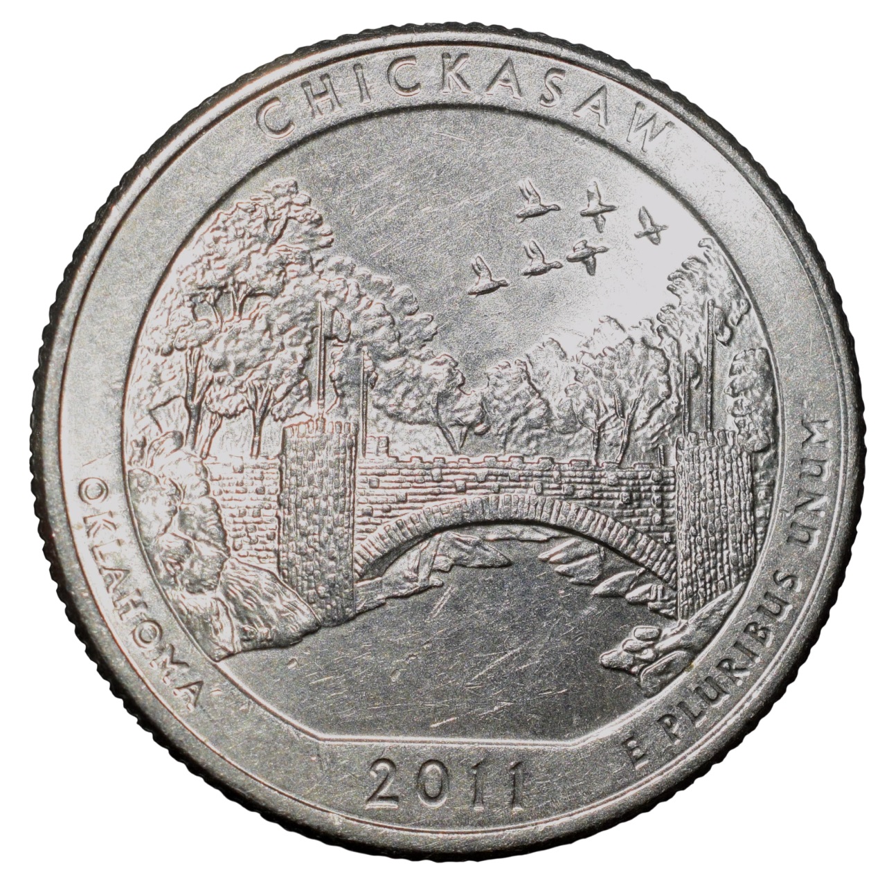Nickel 1/4 Dollar of United States of America (AD 2011) Commemorative Issue 'Oklahoma - Chickasaw' State UNC Grade