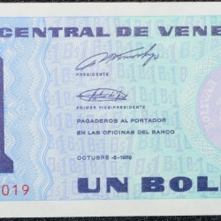 Old 1 Bolivar of Venezuela Country (AD 1989) with image of 1 Bolívar coin