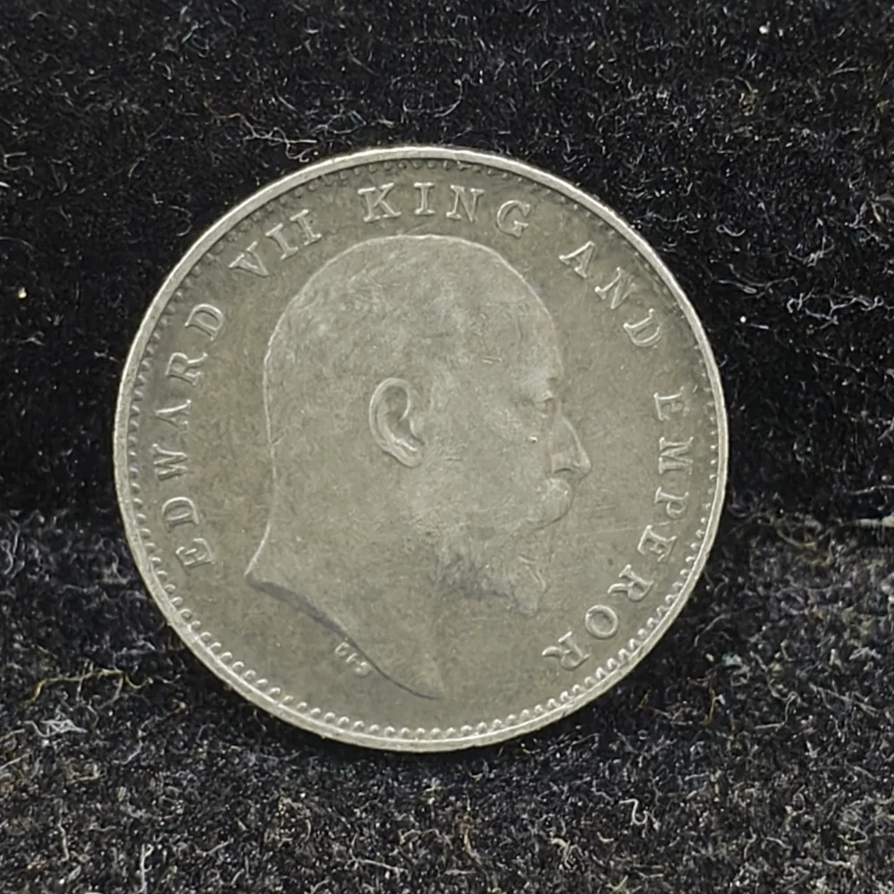 India - British 2 Annas 1905 - Edward VII Rare Silver ALMOST UNC Coin
