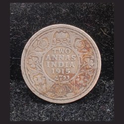 India - British 2 Annas 1915 Rare Date - George V Rare Silver Coin