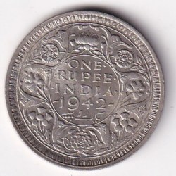 British India One Rupees 1942 George VI (Lahore Mint) Rare Silver UNC Coin