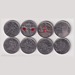 8 Different Commemorative Rare Canada 25 Cents Including 2 Coloured Coins Rare (8 Coins Set)