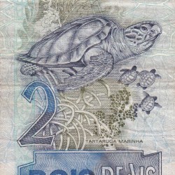 Alternative view of Brazil 2 Reais Rare World Note#B2
