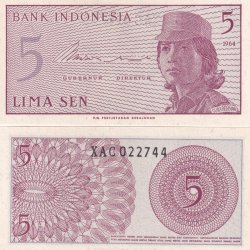 Indonesia 5 Sen Rare GEM UNC Note