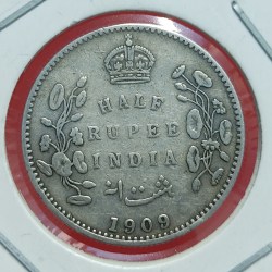 RARE HALF RUPEE SILVER COIN EDWARD VIII YEAR 1909 CALCUTTA MINT