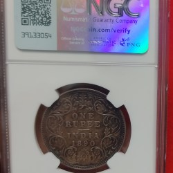 Alternative view of BRITISH INDIA RUPEE 1890 B NGC GRADED MS 62