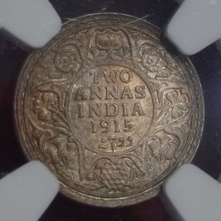 TWO ANNA GEORGE V 1915 BOMBAY NGC GRADED MS 63