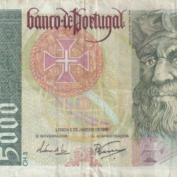 Portugal 5000 Escudos Rare Foreign Note #B2