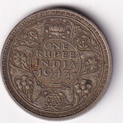 British India One Rupees 1943 George VI Rare Silver Coin#Z-180