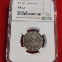 1919 CALCUTTA 4 ANNA NGC GRADED MS 62