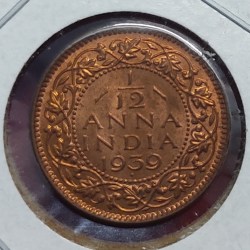 1/12 ANNA BRITISH INDIA 1939 BOMBAY HIGHEST QUALITY BRILLIANT UNC CONDITION