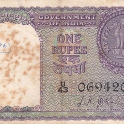 ENDING 420 ONE RUPEES GOVERNOR L.K JHA RARE NOTE