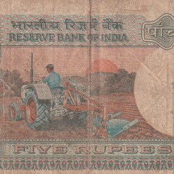 Alternative view of ENDING 786 FANCY NUMBER 5 RUPEES (TRACTOR ISSUE) GOVERNOR R.N MALHOTRA RARE NOTE