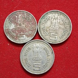 Alternative view of Five Rs Scare Coin Jagath Guru Sree Narayana Gurudev Bombay Mint 3 Pcs Given
