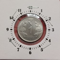 Alternative view of One Rs Extremely Rare 7 "o Clock Error Coin 2013 Year Noida Mint RBI Mistake Coin