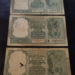 Alternative view of 5₹ NOTES 3 different signature. Rare notes 1 B. Rama Rao 2 H. V. R. LENGER. 6 DEER 🦌 3 P. C.BHATTACHARYA. 3 deer 🦌