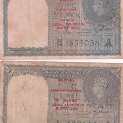 BRITISH - INDIA TWO DIFFERENT BURMA AND MILITARY ADMINISTRATION OVER PRINT NOTE RARE SET ( 2 NOTE SET)