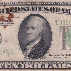 America 10 Dollar (1934 Series) Rare Note #B2
