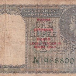 British India One Rupees 1940 (Burma) Extremely Rare Note