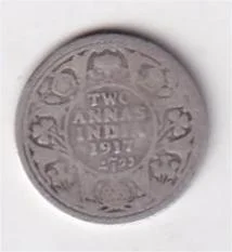 British India 2 Annas 1917 George V Rare Silver Coin