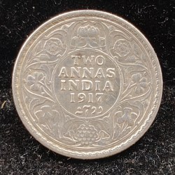 India - British 2 Annas 1917 - George V Rare Silver UNC Coin